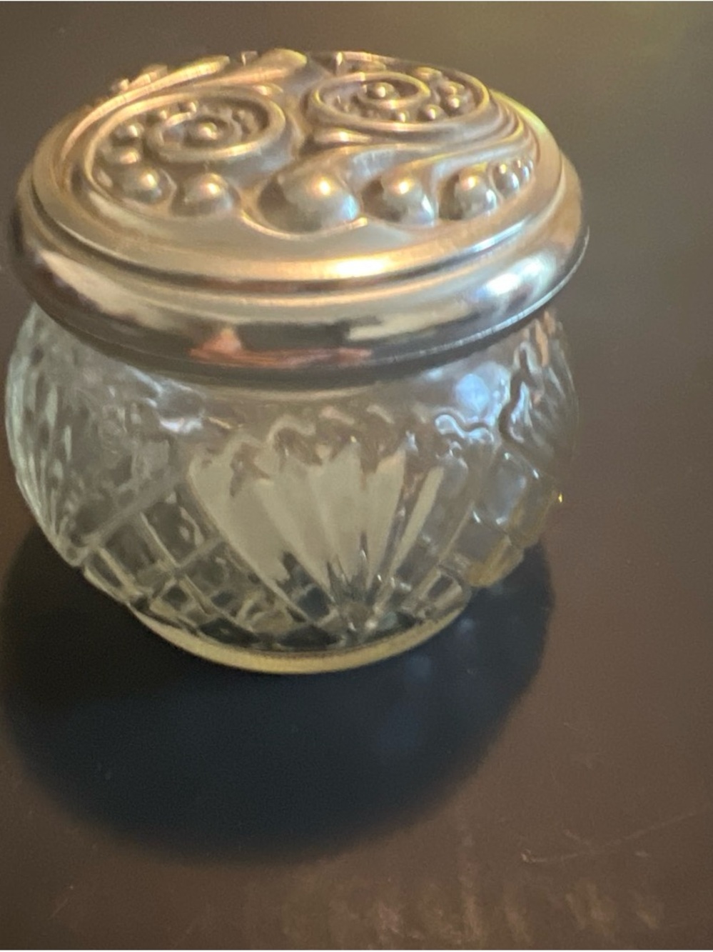 Avon Glass Body Cream Jar with Silver-Tone Decorative Lid
